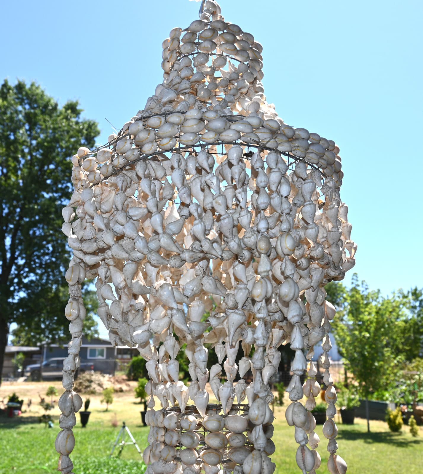 Vtg Sea Shell Cowrie Tiered Chandelier Decorative Indoor/Outdoor Beach Boho 35" 2