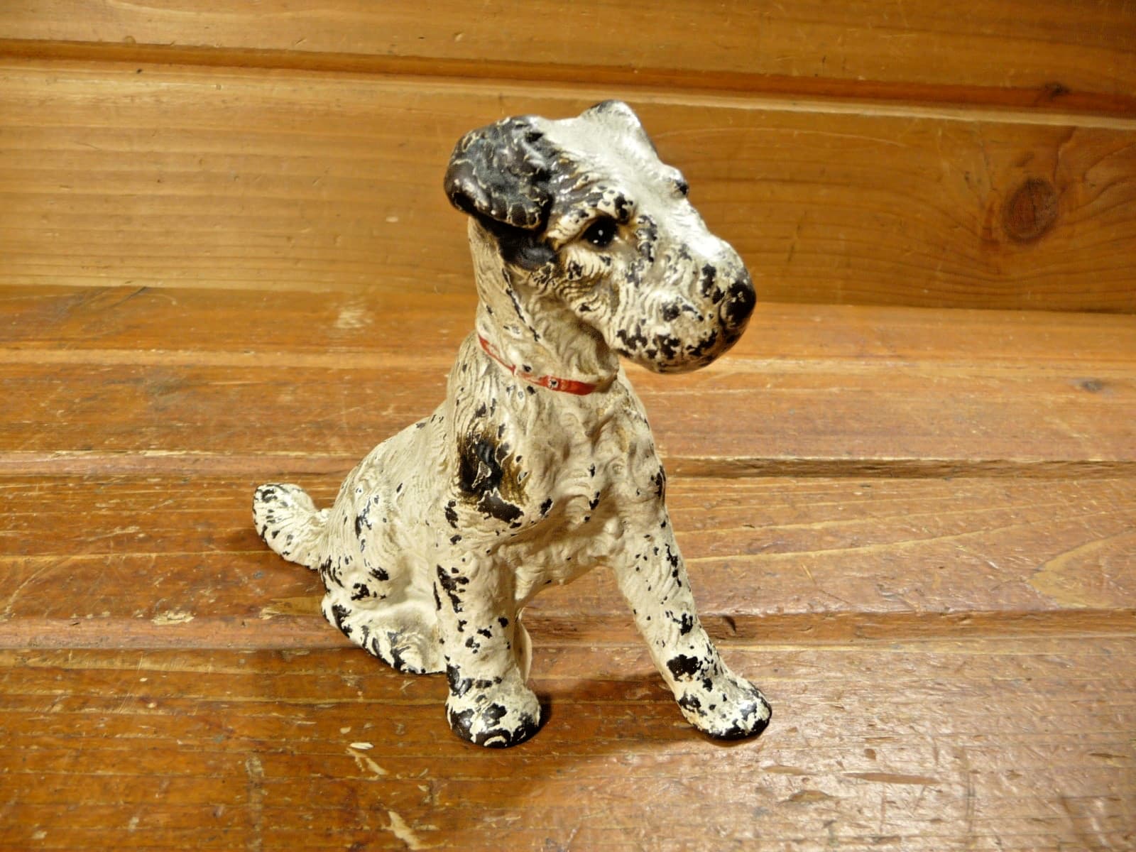 Vintage Cast Iron Fox Terrier Sitting White & Black