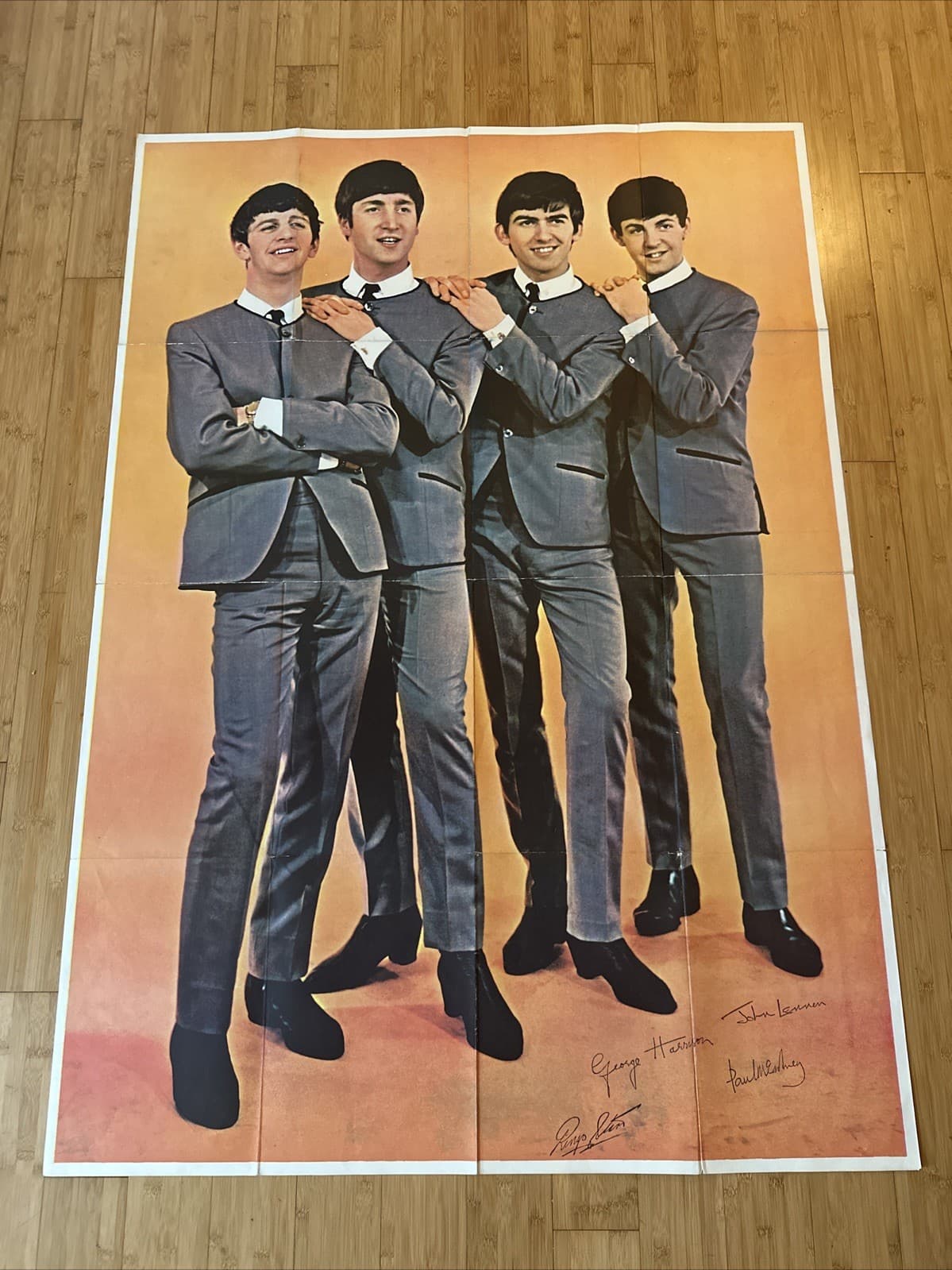 HUGE The Beatles 1964 Poster USA 39” x 55” Dezo Hoffman Auto-Signed Nehru Jacket