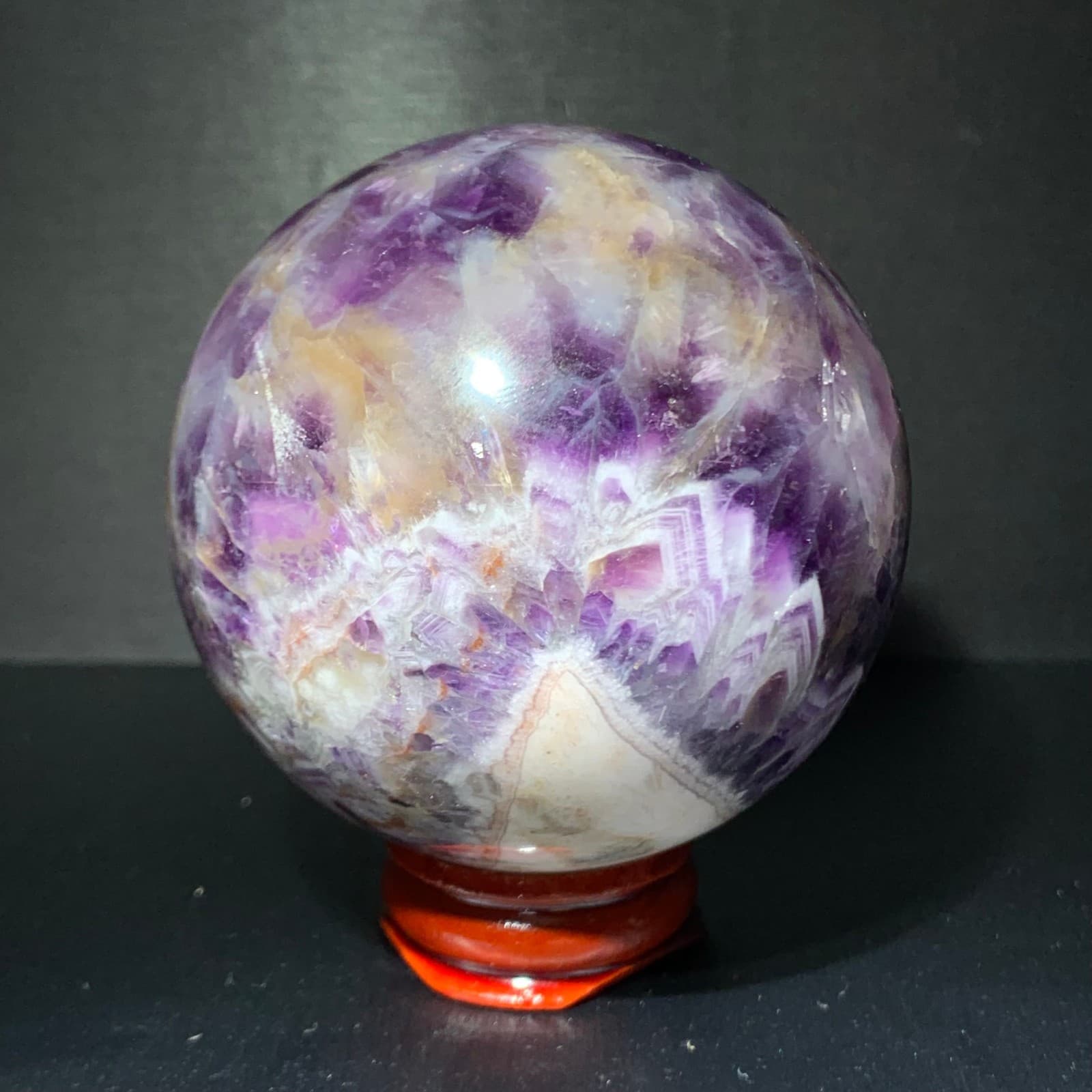385G Rare High Quality Purple Dream Amethyst Quartz Crystal Sphere Healing Ball+ 6