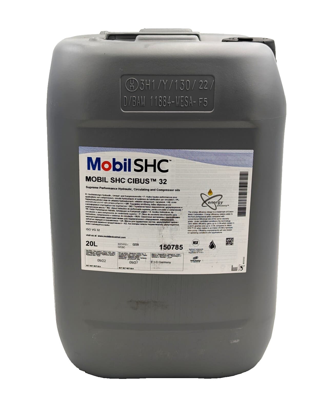 Mobil 104093 SHC Cibus 32 NSF H1 Hydraulic Oil, 5 Gal., 32 ISO Viscosity, 10 SAE