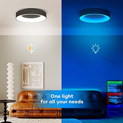 RGB Led Flush Mount Ceiling Light with Remote Control, 11 Inch 11 inch Black 6