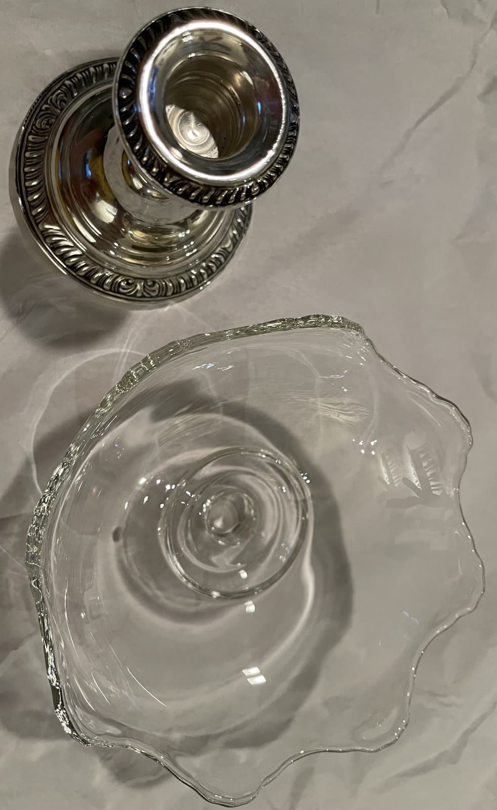 Stunning Frank M Whiting Sterling Silver 2000 Glass Compote Bowl Candlestick 2