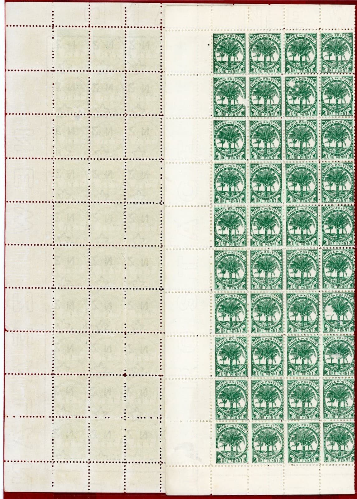Samoa #11g, 1p Deep Green, Sheet of 60+60, Mint, Partial Gum, SCV $240.00 2