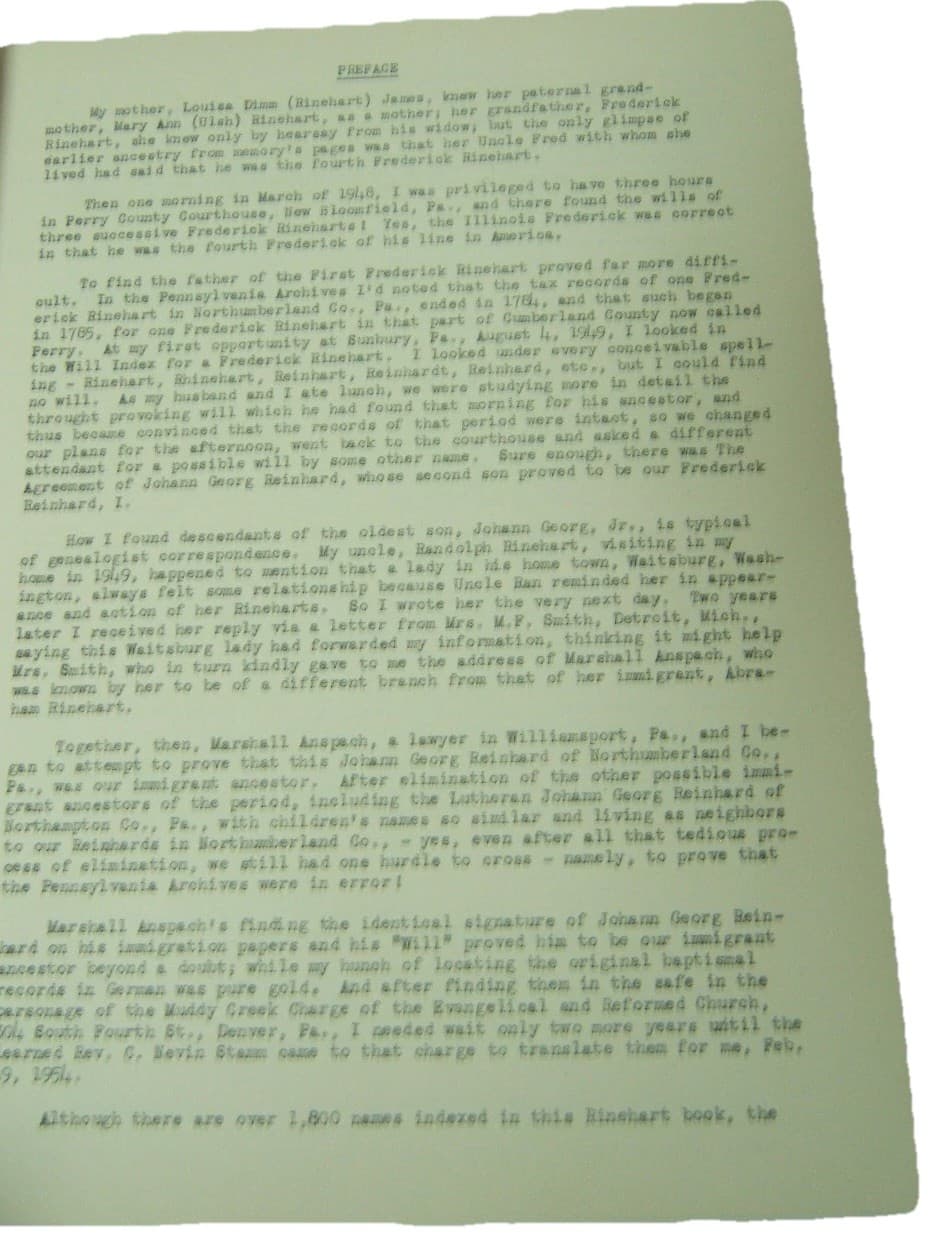 Vtg Rinehart Descendants of Johann Georg & Eliza Margretha Reinard 1752-1954 PA 6