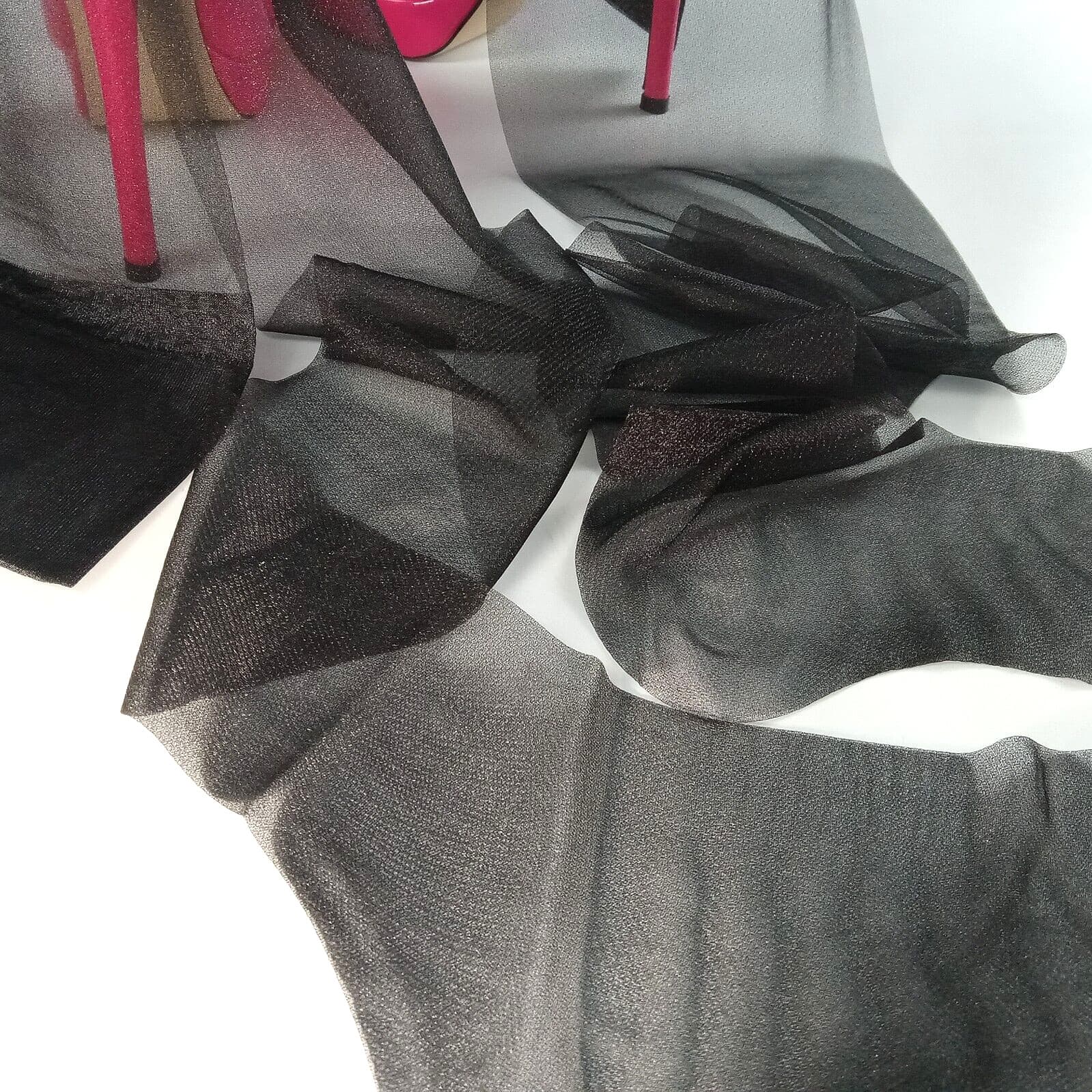 SZ 10 VTG GLITTER WET LOOK SEXY GLOSSY BLACK GARTER STOCKINGS 1 PR HOSIERY 6