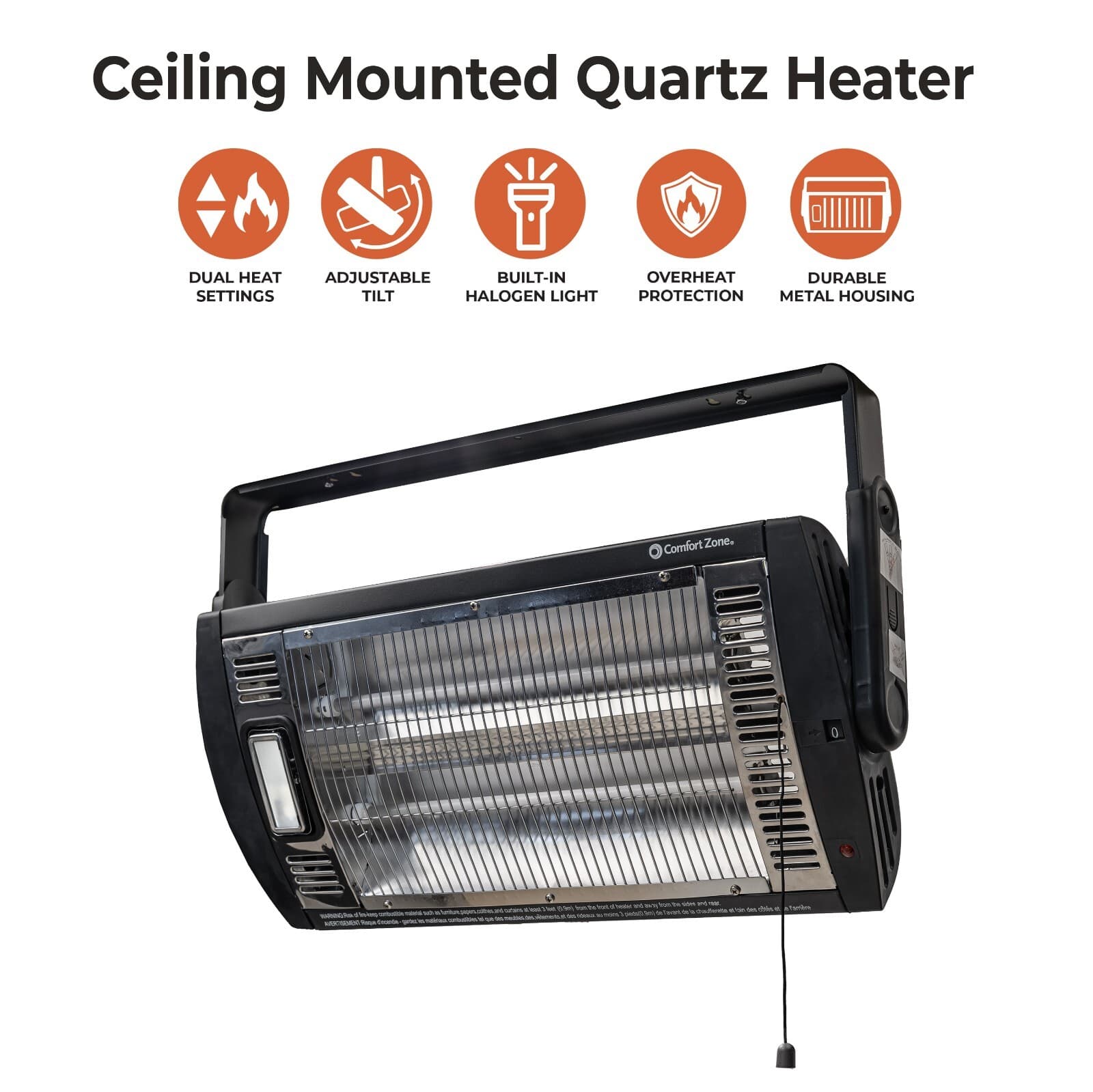 Comfort Zone Ceiling Mounted Dual Quartz Radiant Heater (Hardware Included) 5