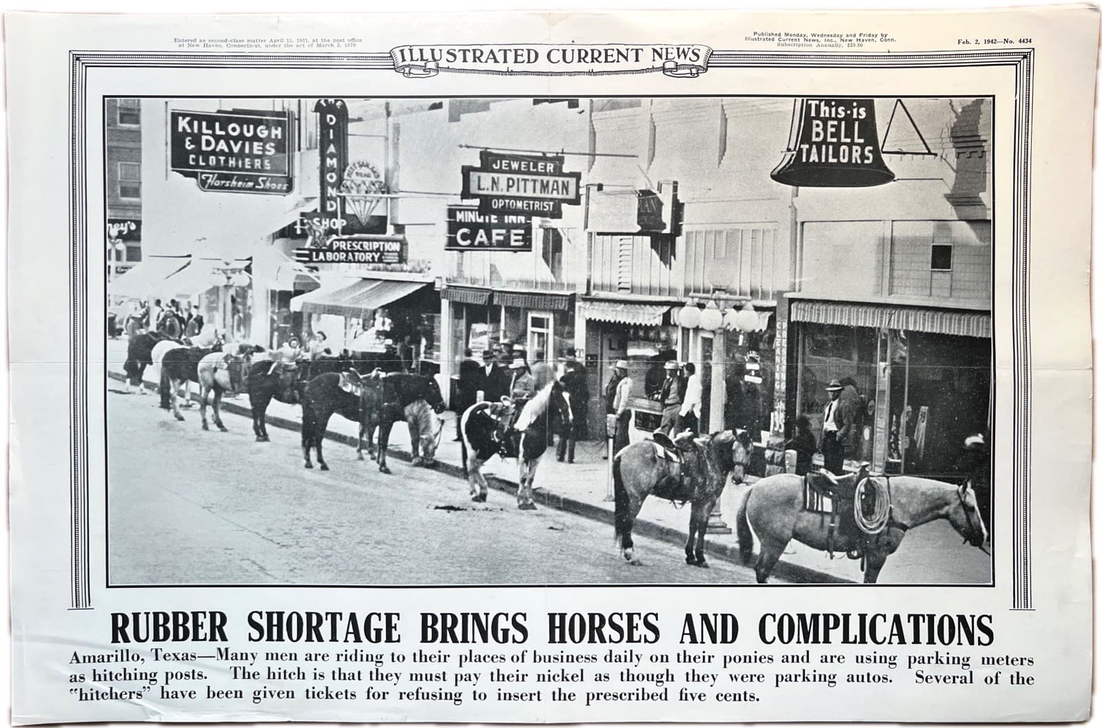 1942 RUBBER SHORTAGE BRINGS HORSES AMARILLO TEXAS ILLUSTRATED CURRENT NEWS WWII