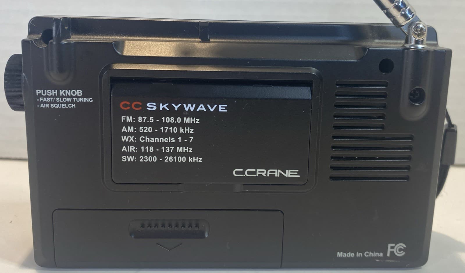 C. CRANE CC SKYWAVE RADIO 2 AM, FM, SHORTWAVE, NOAA WEATHER + ALERT, VHF 3