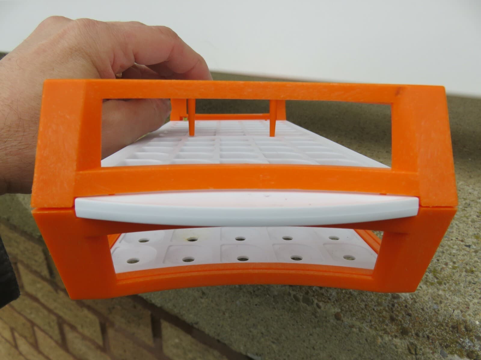 LOT of TEN (10) ORANGE & WHITE TEST TUBE RACKS (Plastic, Each Holds 60 Tubes) 4