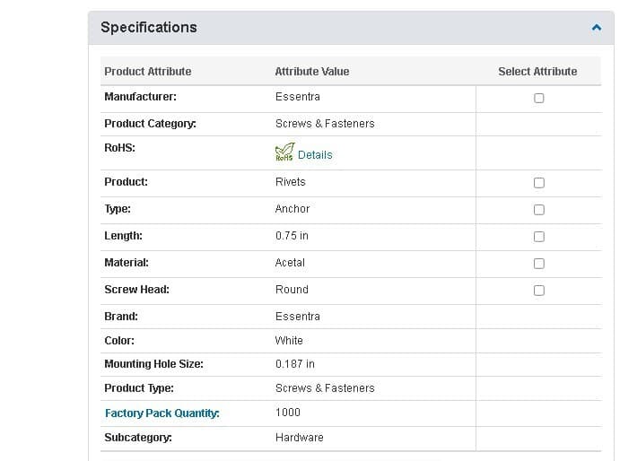 X10 61APR18075 MICRO PLASTICS ESSENTRA WHITE PLASTIC PUSH PIN RIVET 3/16 HOLE 4