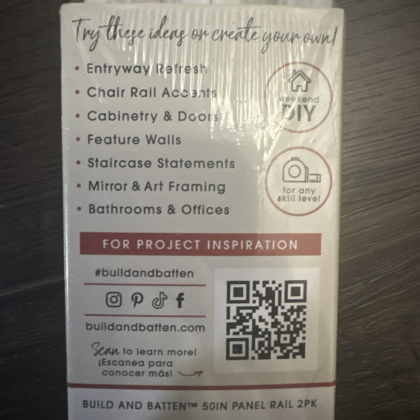 2-Pack 50" Wall Panel Rail Kit White Finish Polystyrene Picture Frame Moulding 3