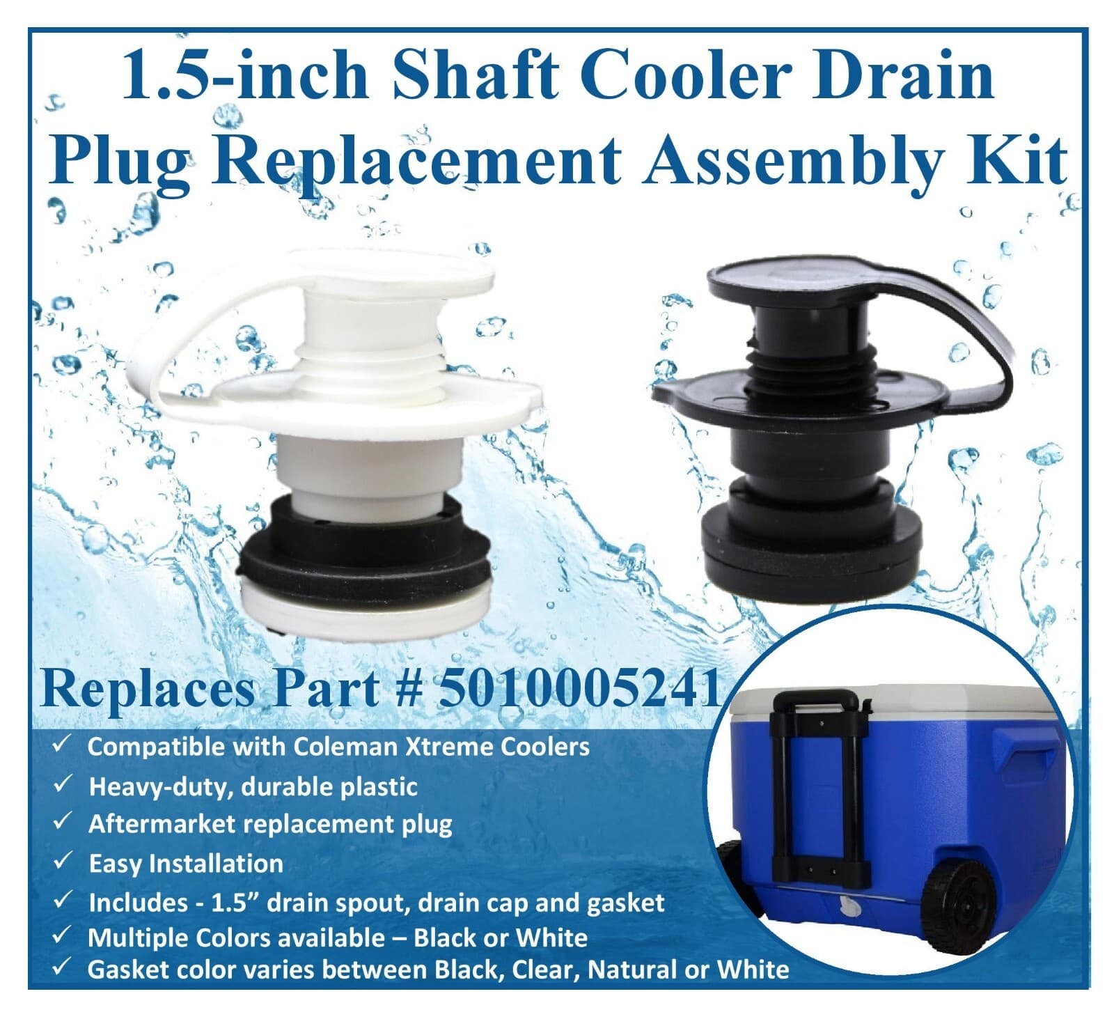 Cooler Drain Plug Assembly for Coleman Xtreme Coolers -1.5" Shaft Length 4
