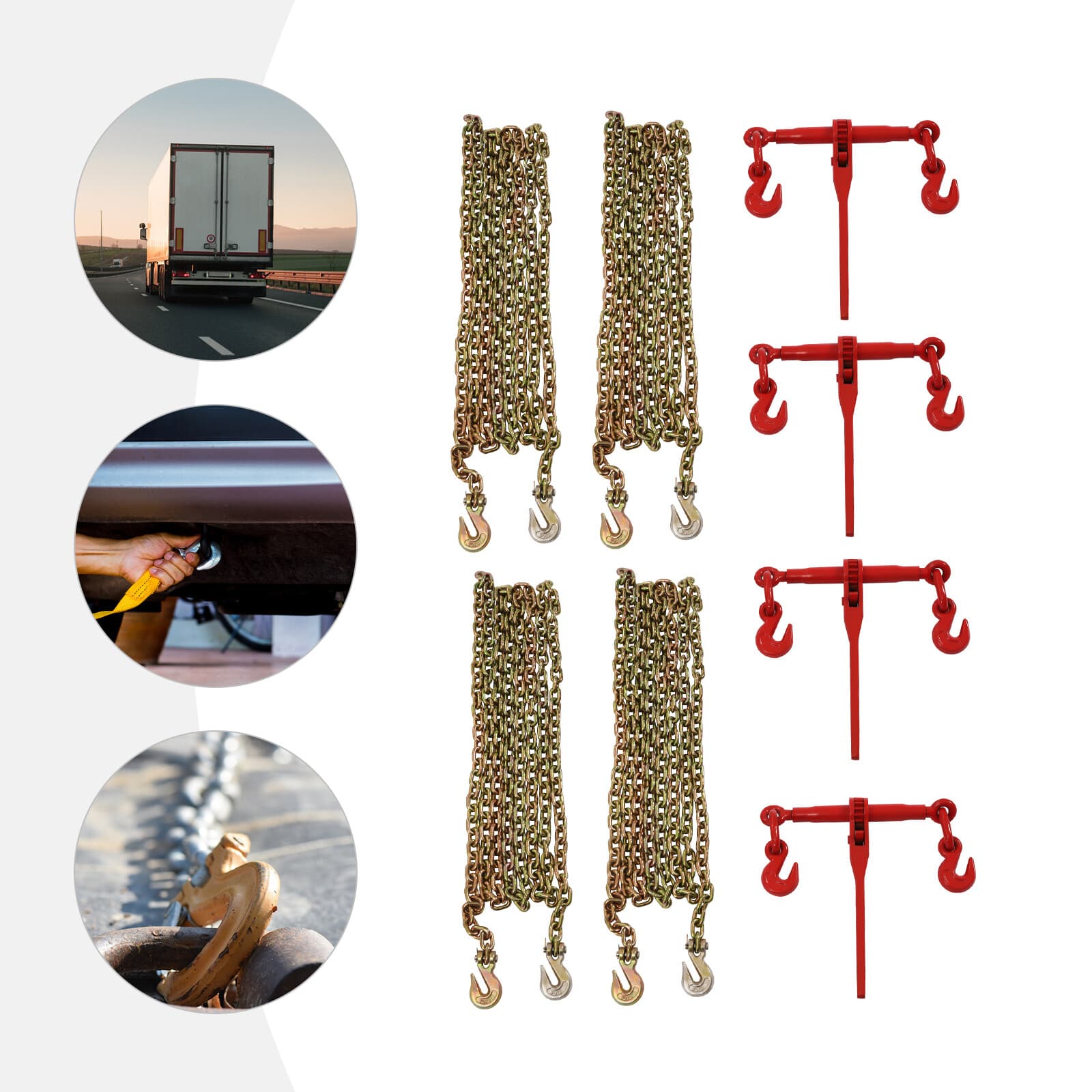 4 Pack 5/16"-3/8" Chain and Binder Kit Ratchet Load Binder w/ 4x 20ft Chains NEW 6