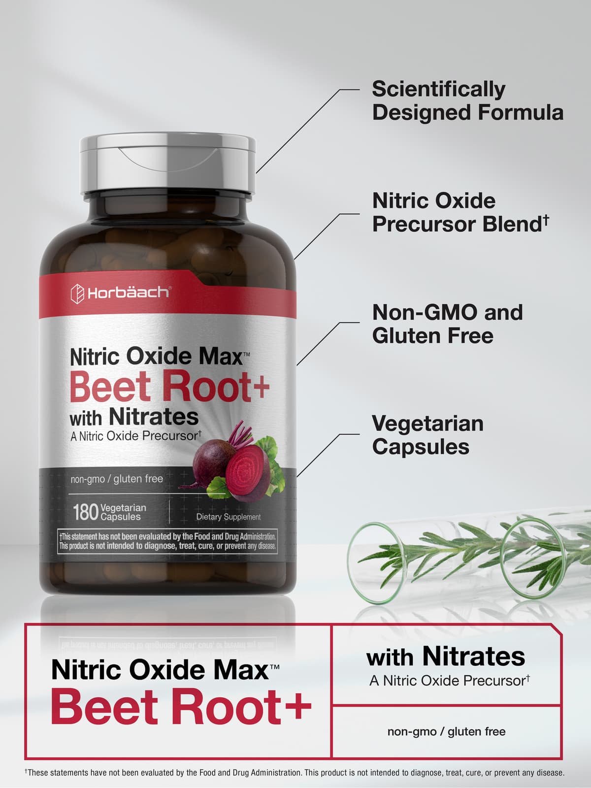 Nitric Oxide Beet Root Capsules | With Nitrates | 180 Count | by Horbaach 3
