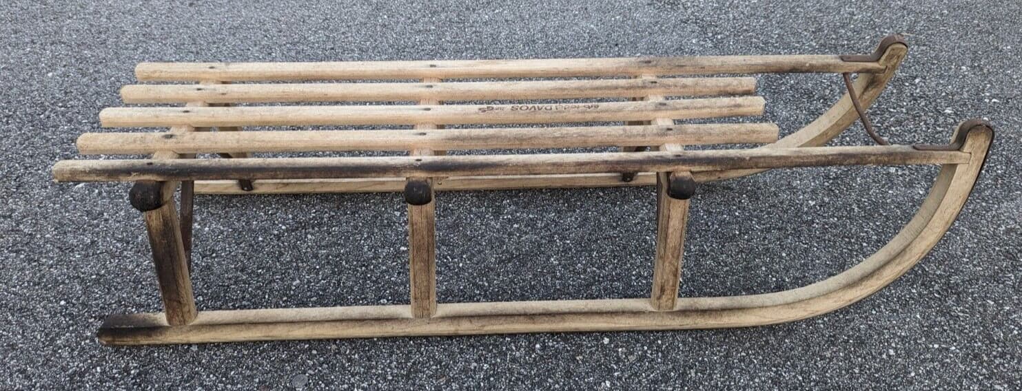 Vintage Erb Rodel Davos Wood Sled Iron Runners 42 X 13 X 10 In