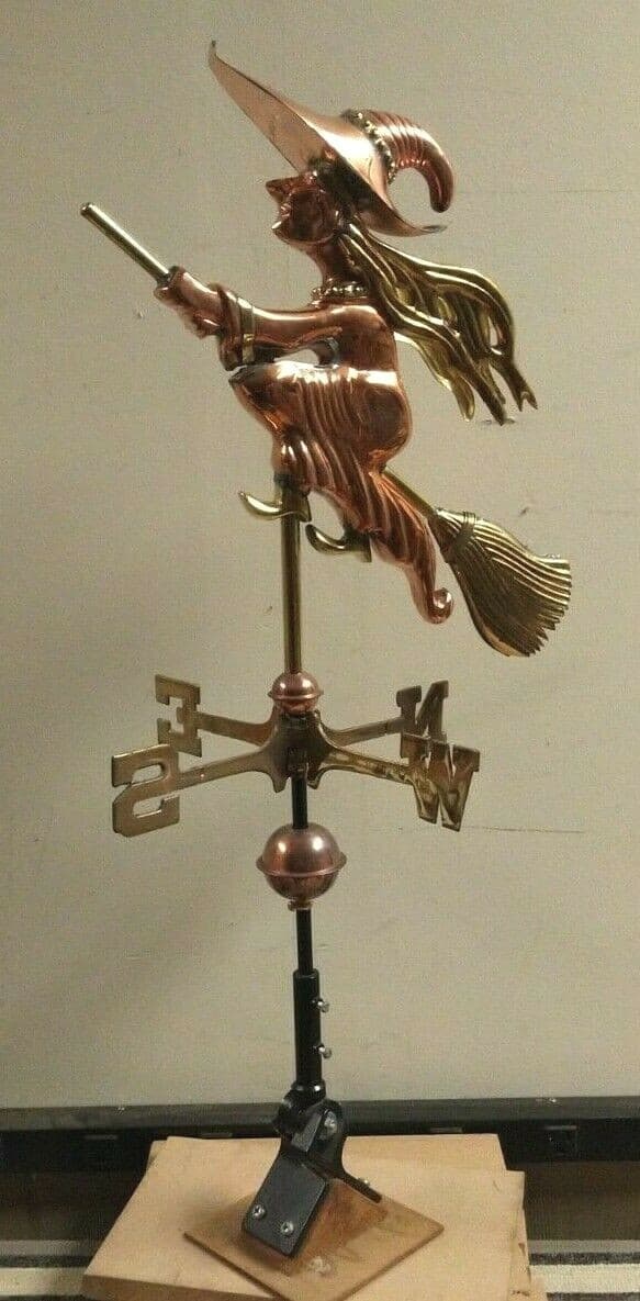 WITCH weathervane 3D,BRASS/COPPER +roof mount for shed/small building 19''x21'' 2