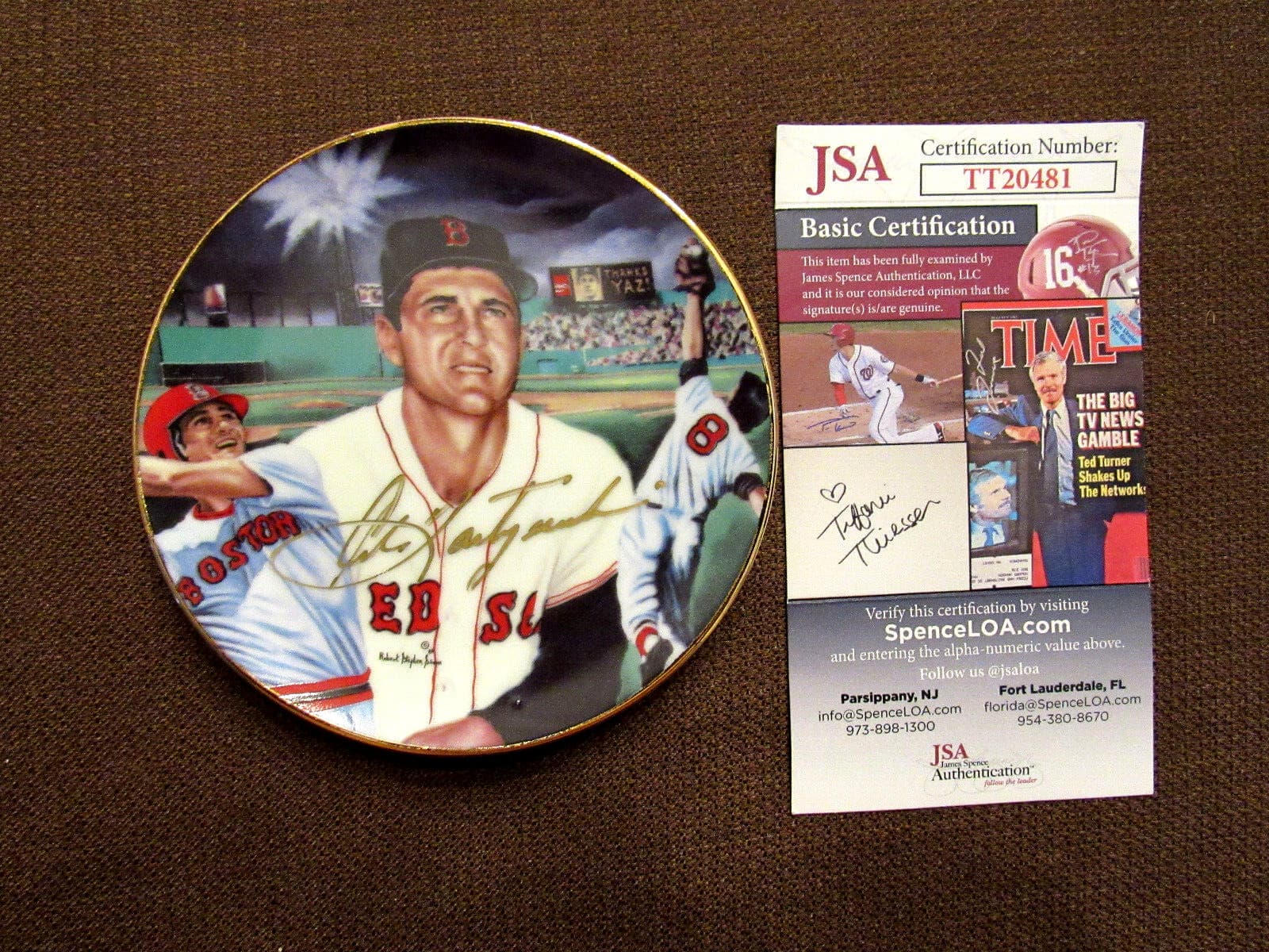 CARL YASTRZEMSKI #8 BOSTON RED SOX HOF SIGNED AUTO VINTAGE MINI PLATE JSA BEAUTY