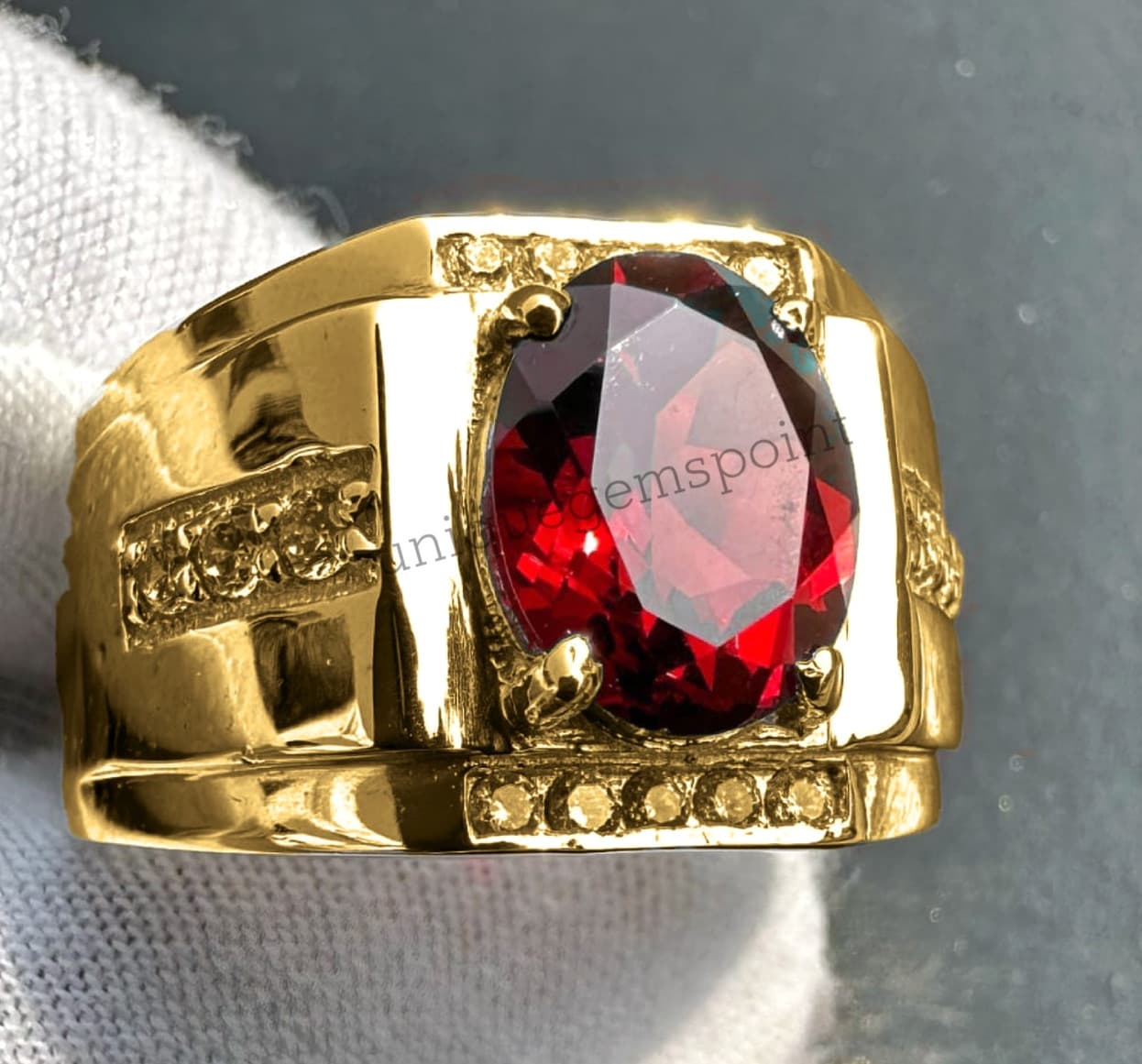 Red Ruby Gemstone 14k solid yellow Gold Handmade Men's Ring Men's Jewelry 3