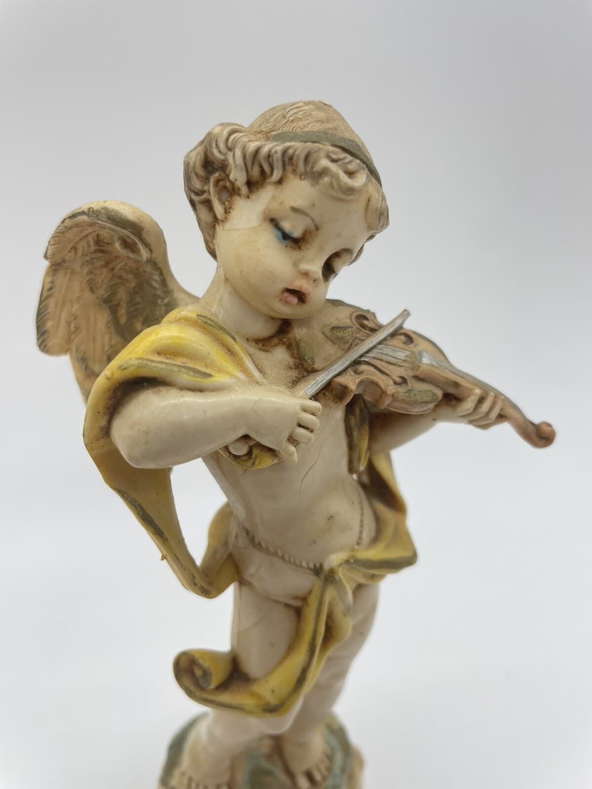 Vintage Depose Italy Angel Cherub Cupid Playing a Violin Figurine 2