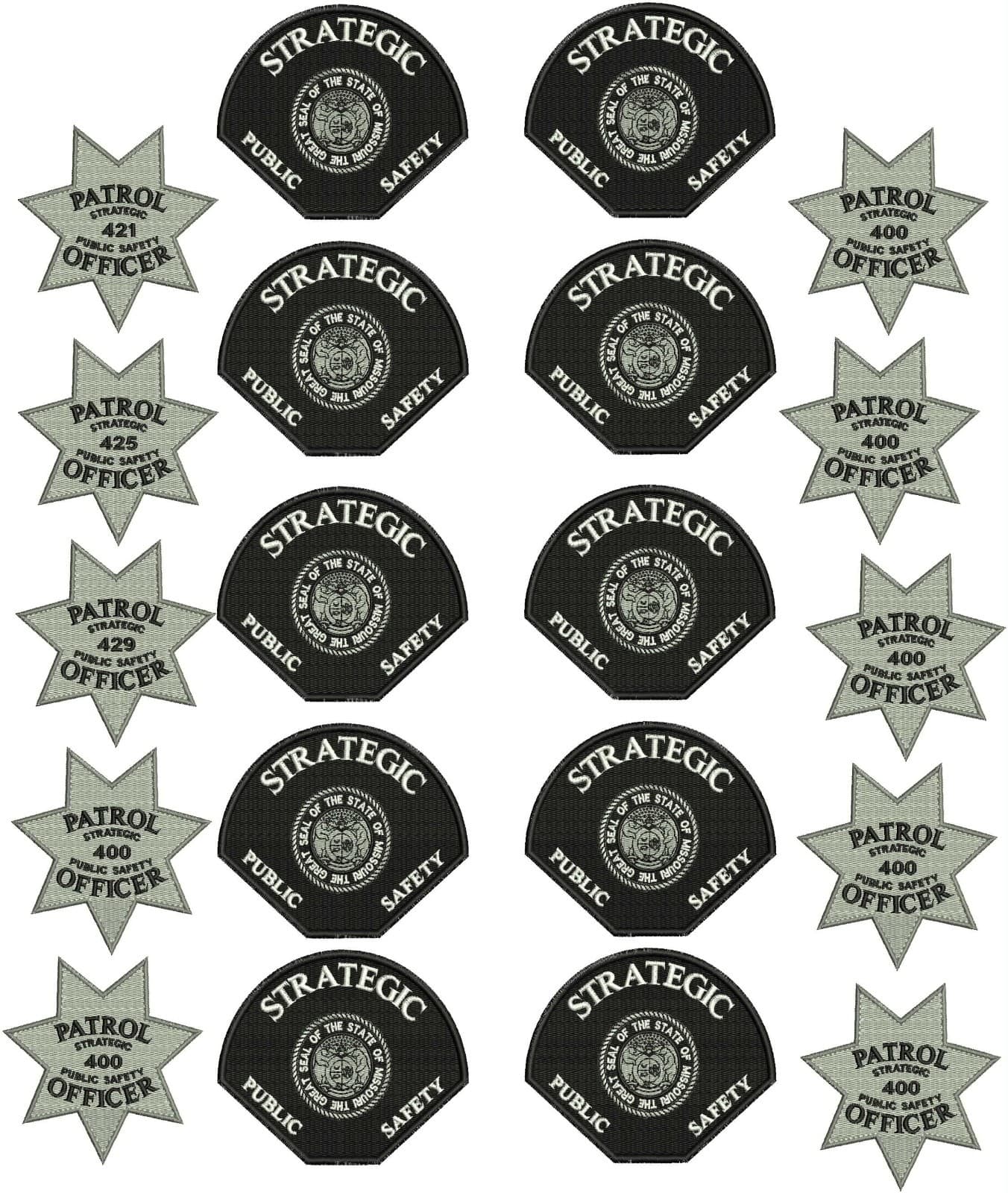 custom 20 emb patches  3.5x3.5  and 4.5x3.5 velcr@ on back