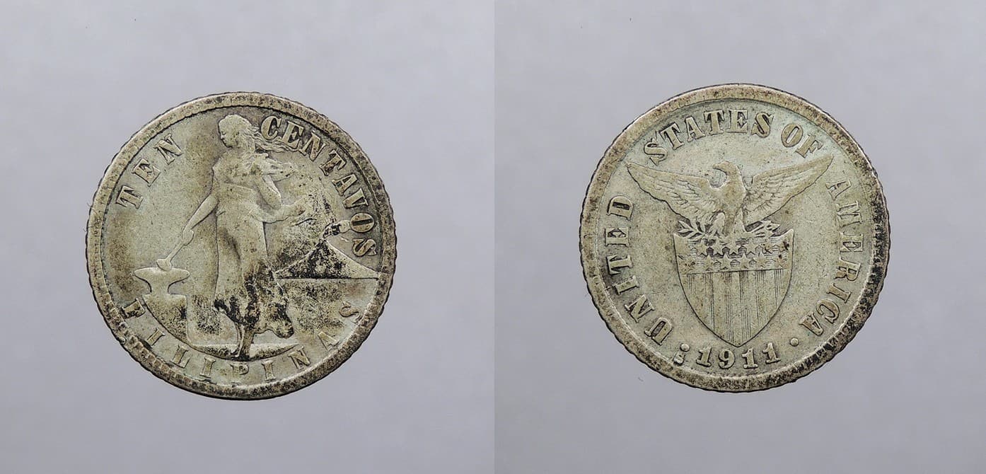 PHILIPPINES 1911-S 10 Centavos San Fran. mint #WC104427