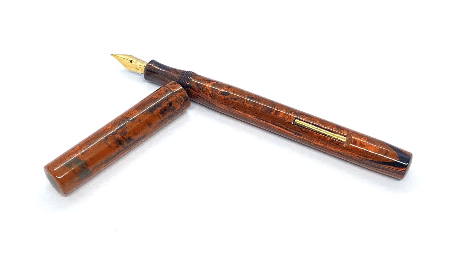 VINTAGE POPE`S PERFECTION FOUNTAIN PEN RED MOTTLED SEMI FLEXIBLE 14K MEDIUM NIB 2