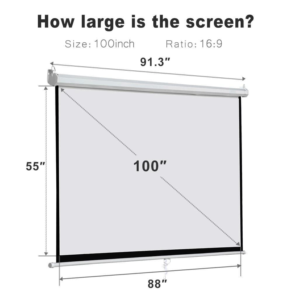 Manual Pull Down 100 Inch 16:9 Projector Projection Screen Home Theater Movie 2
