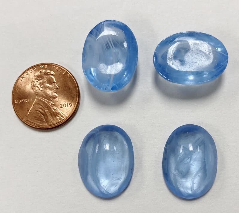 18 VINTAGE GLASS LIGHT SAPPHIRE MARBLE 20x15mm. OVAL CABOCHONS - FULL PACK 6958P 5