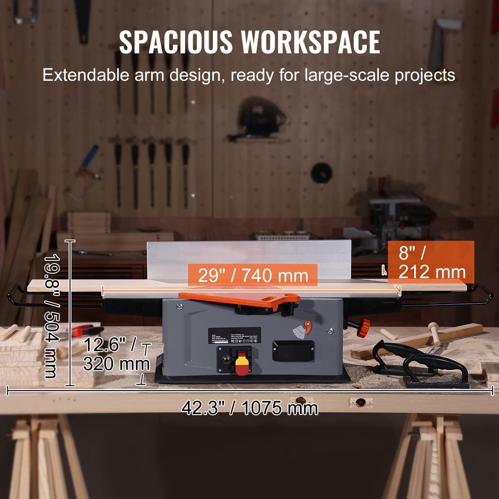 Spiral Benchtop Jointer Wood Jointer 8'' 2HP 10000 RPM 18-Blade Extendable 4