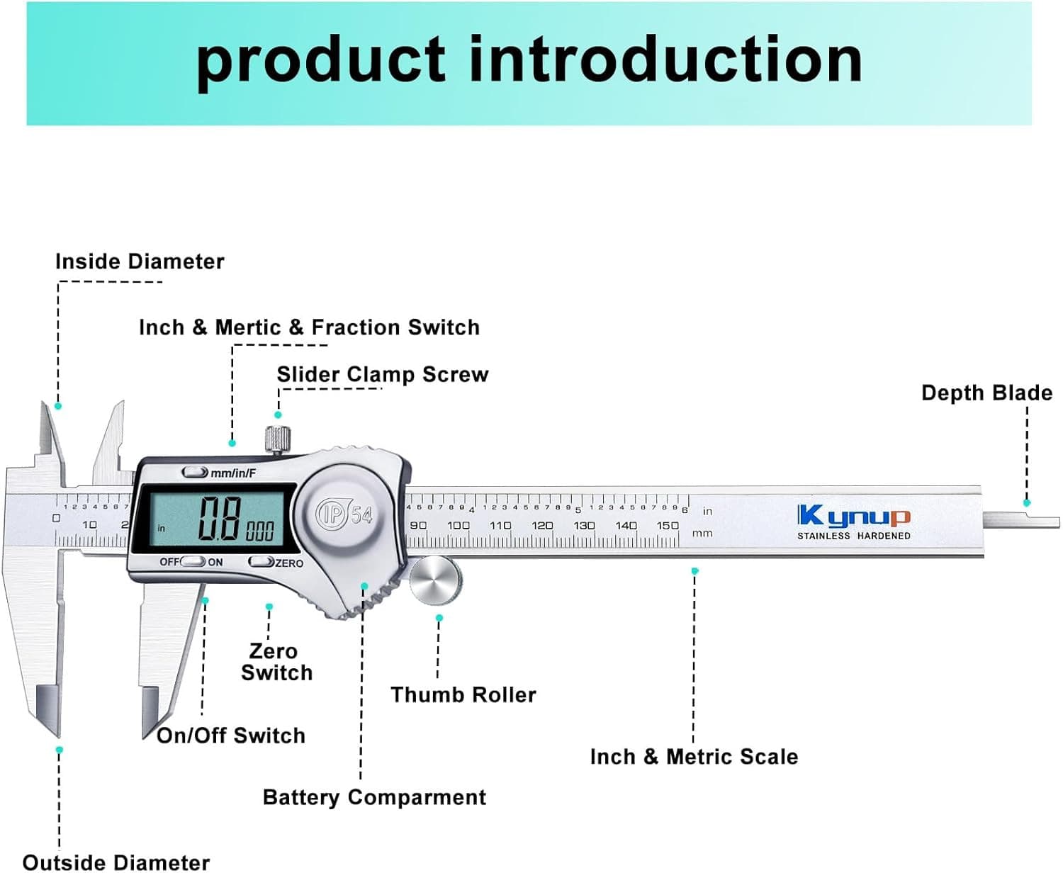 Kynup Digital Caliper, Measuring Tool, Digital Micrometer Caliper with Stainless 5