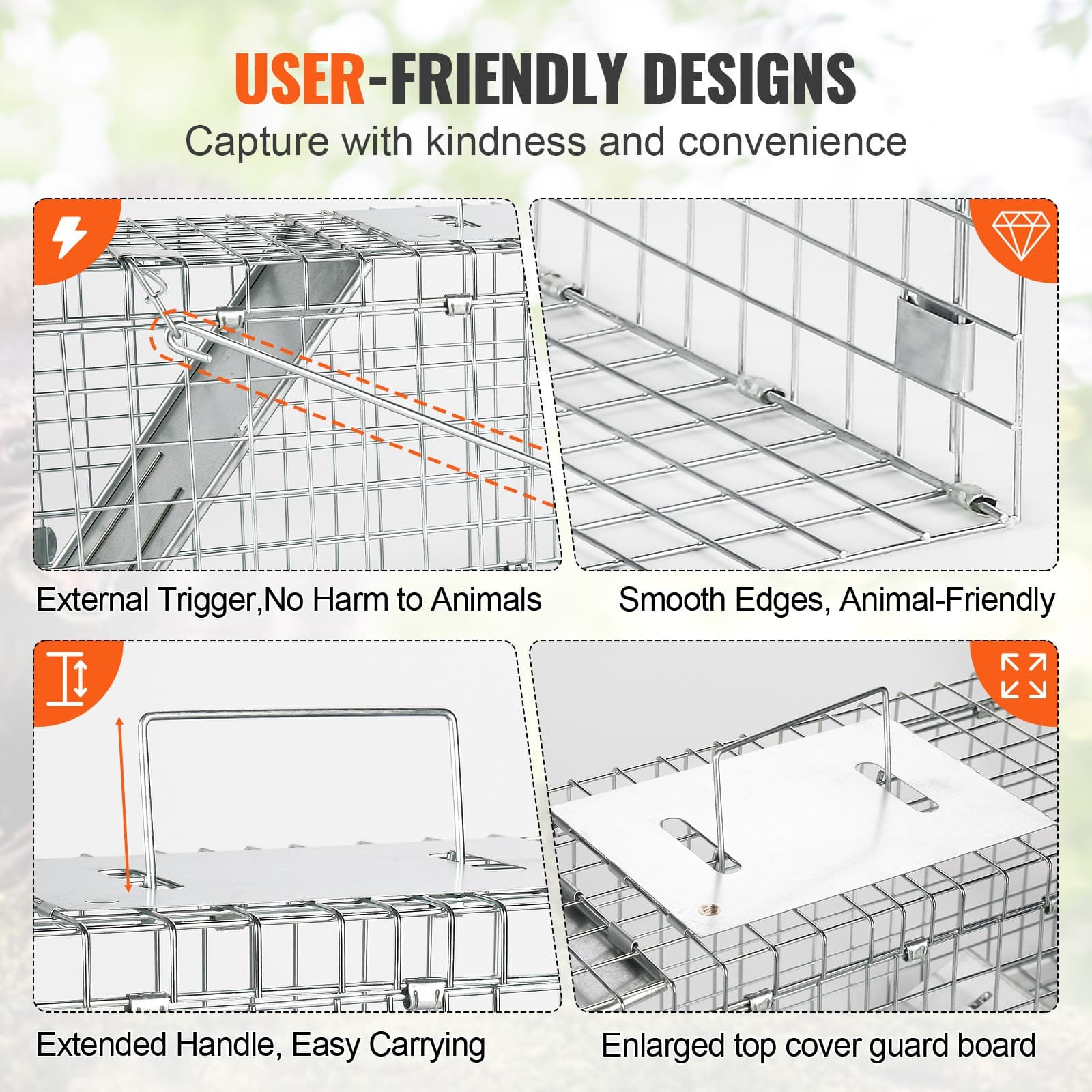 Live Animal Cage Trap 24" x 8" x 8" Humane Cat Trap Cats Squirrels Mouse 3