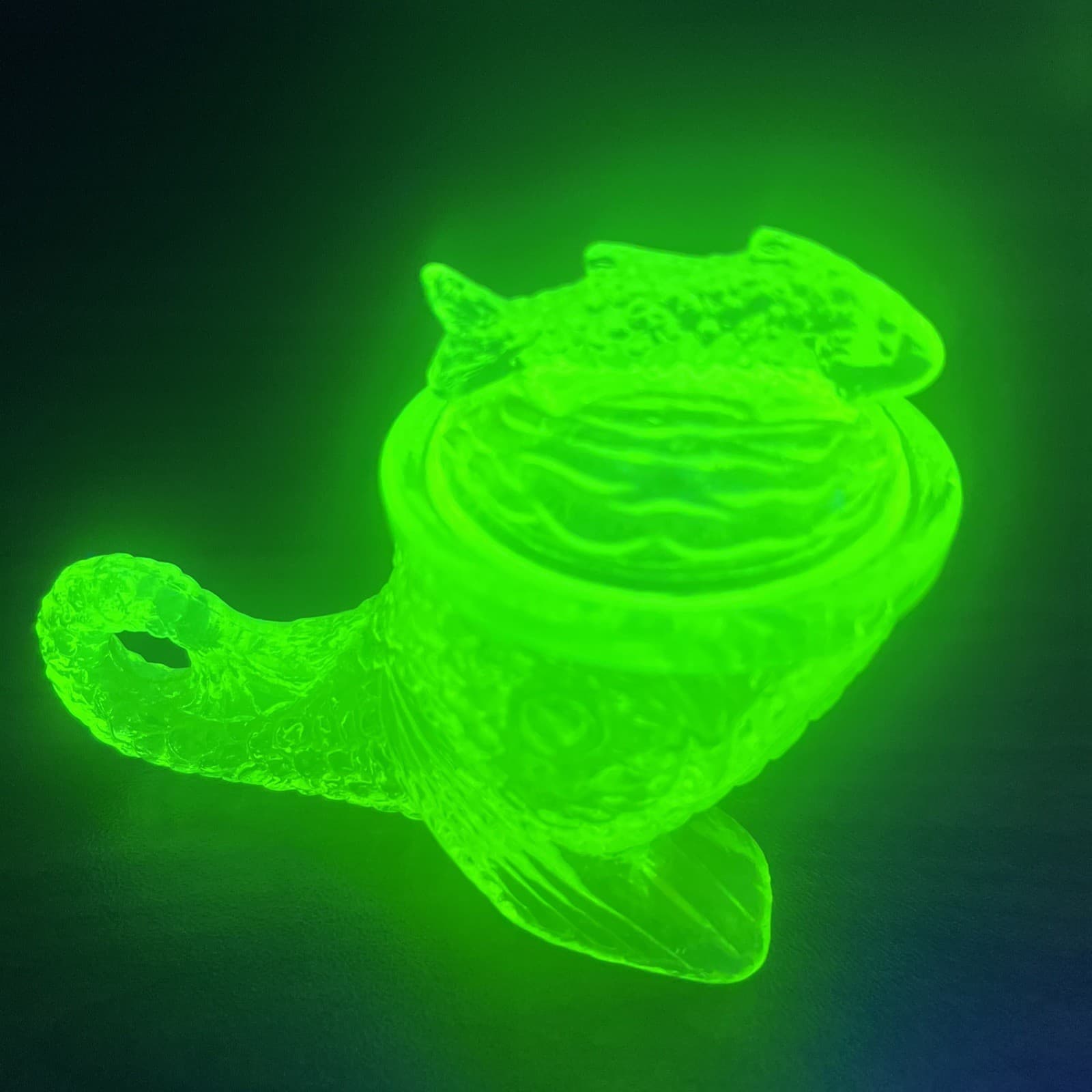 Summit Glass Pisello Dolphin Fish Whale Salt Cellar w/ Lid 3.5in Yellow Vaseline 2