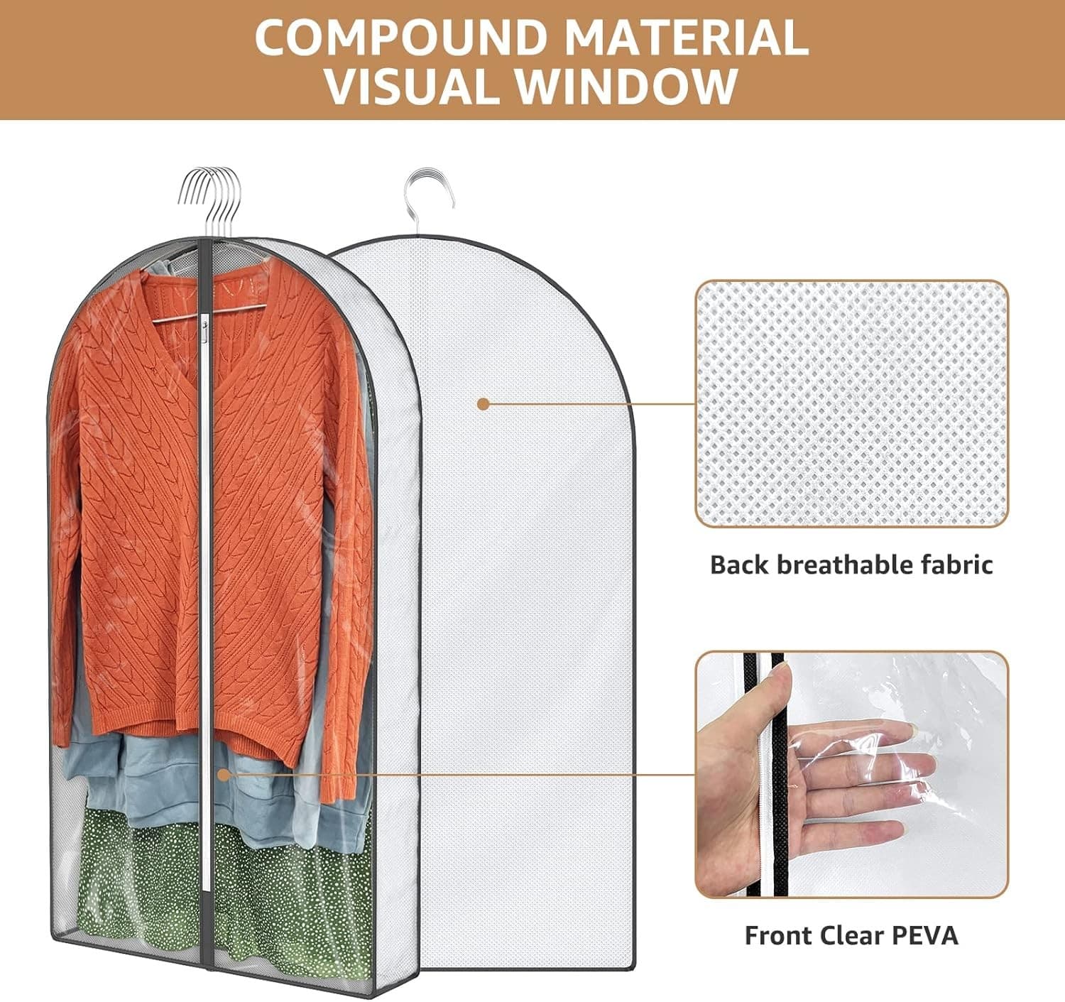 3PCS Clothes Garment Bags Clear Dust Cover Storage 4" Gussetes Suits Coat Jacket 5