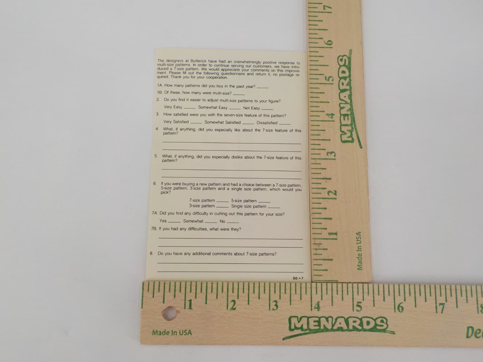 VINTAGE BUTTERICK PATTERNS SURVEY POSTCARD QUESTIONS 1-8 NEVER USED SEWING 2