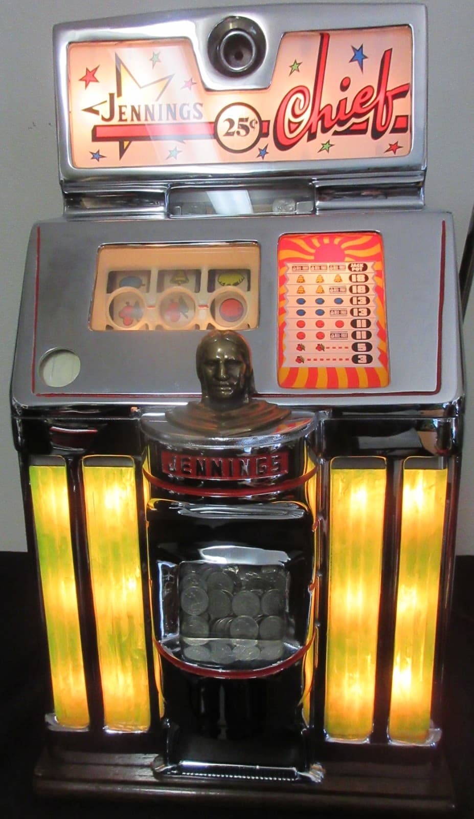 Jennings 25c Chief Amber Lite Up Tic-Tac-Toe Slot Machine, Circa 1940's