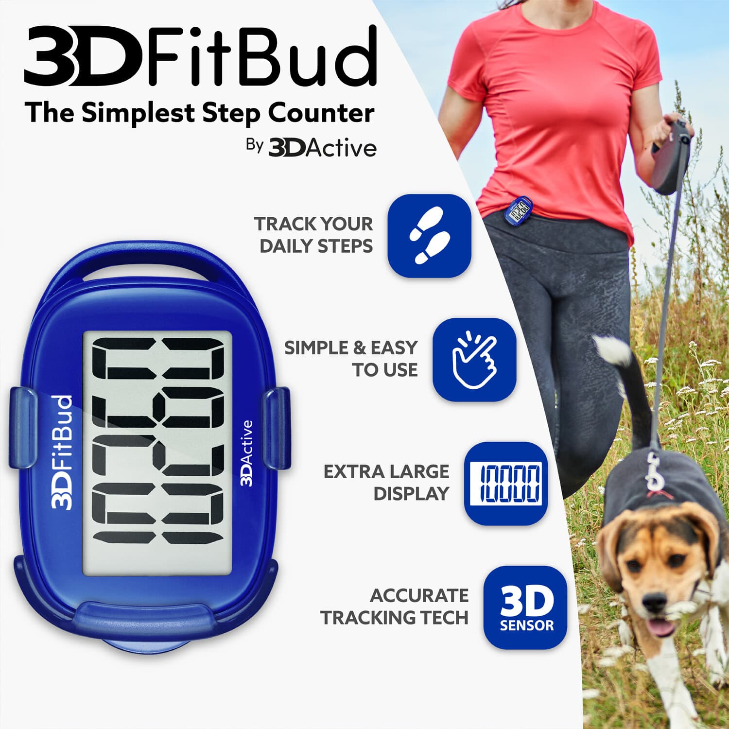 3DFitBud Simple Step Counter Walking 3D Pedometer with Clip and Lanyard A420S 2