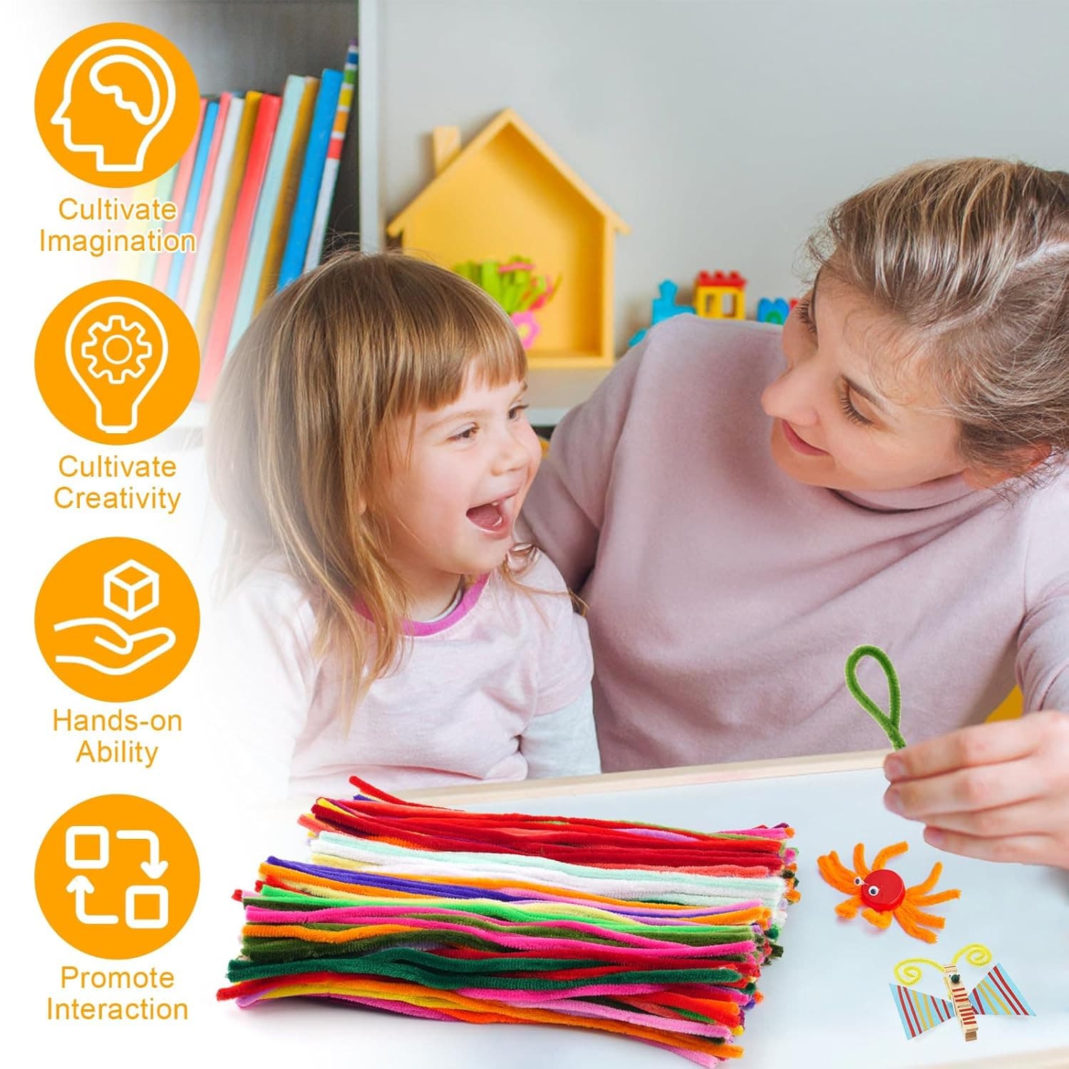 300 PCS Pipe Cleaners, Multi-Color Chenille Stems, Pipe Cleaners Craft, 20 Assor 6