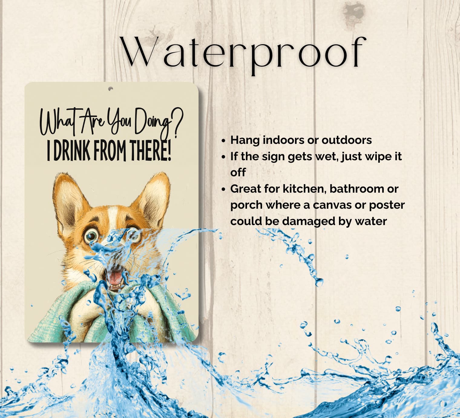 Corgi Bathroom Sign toilet drink from there bath dog funny metal tin wall art 3