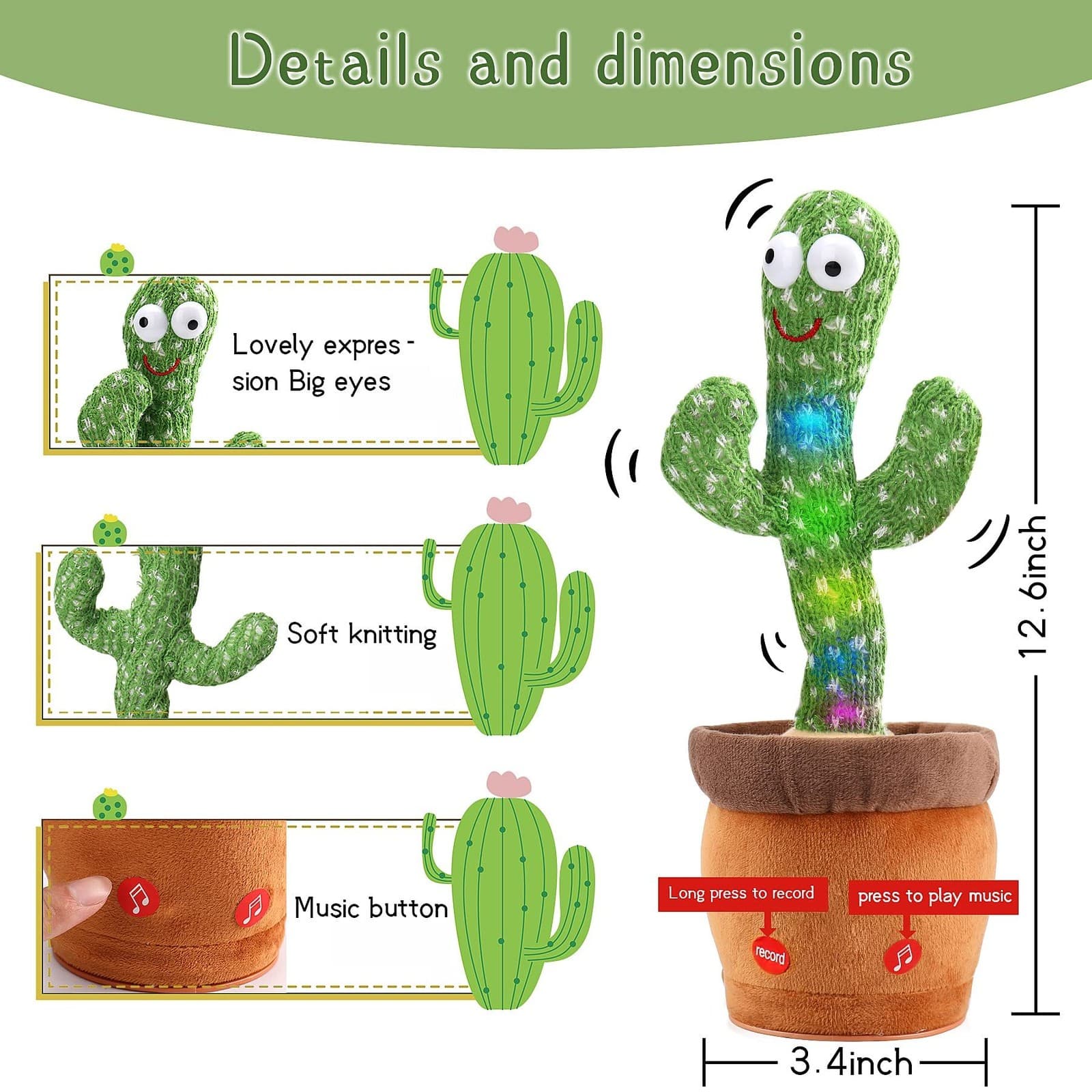 Baby Dancing Cactus Talking Cactus Toys; Wriggle Singing Cactus Repeats What You 3