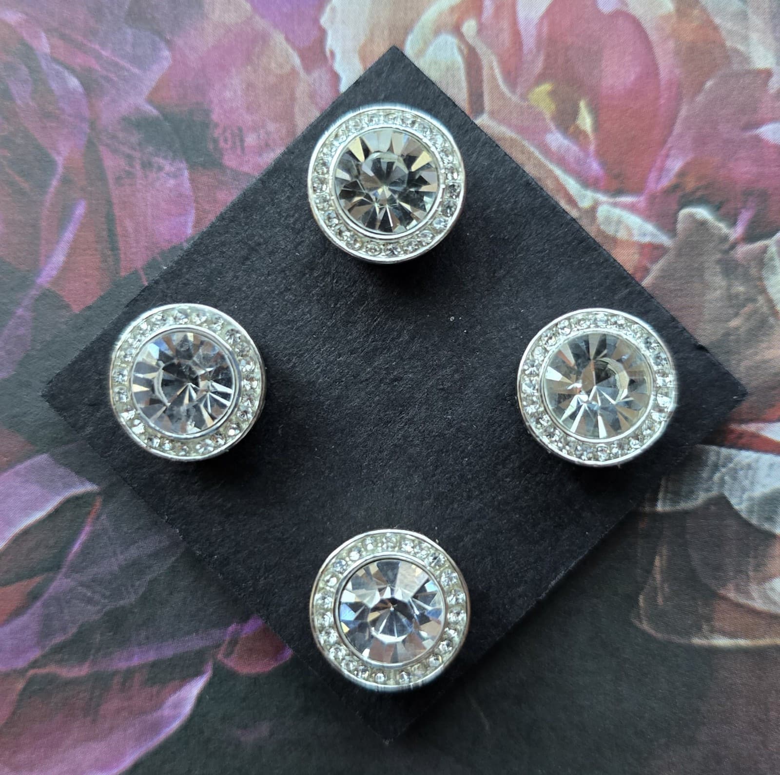 4 Clear Crystal Magnetic Competition Pins. Horse Show magnet.  Clothing magnets.