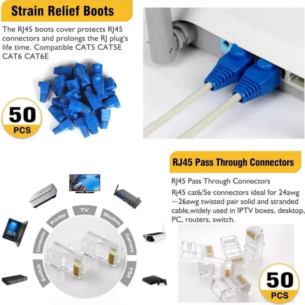 RJ45 Network Crim Cat5 Cat6 Cat7 Crimping Tool Kit Ethernet Pass Through Crimper 5