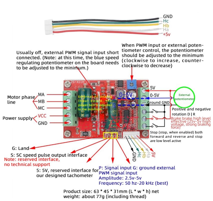 DC 6-60V 400W BLDC 3 Phase DC Brushless Motor Controller PWM Hall Motor Control 4