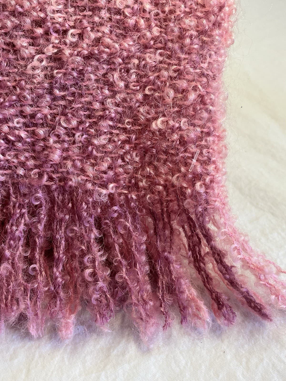 Vintage Pink Mohair Scarf or Wrap with Fringe Made in Ireland 5