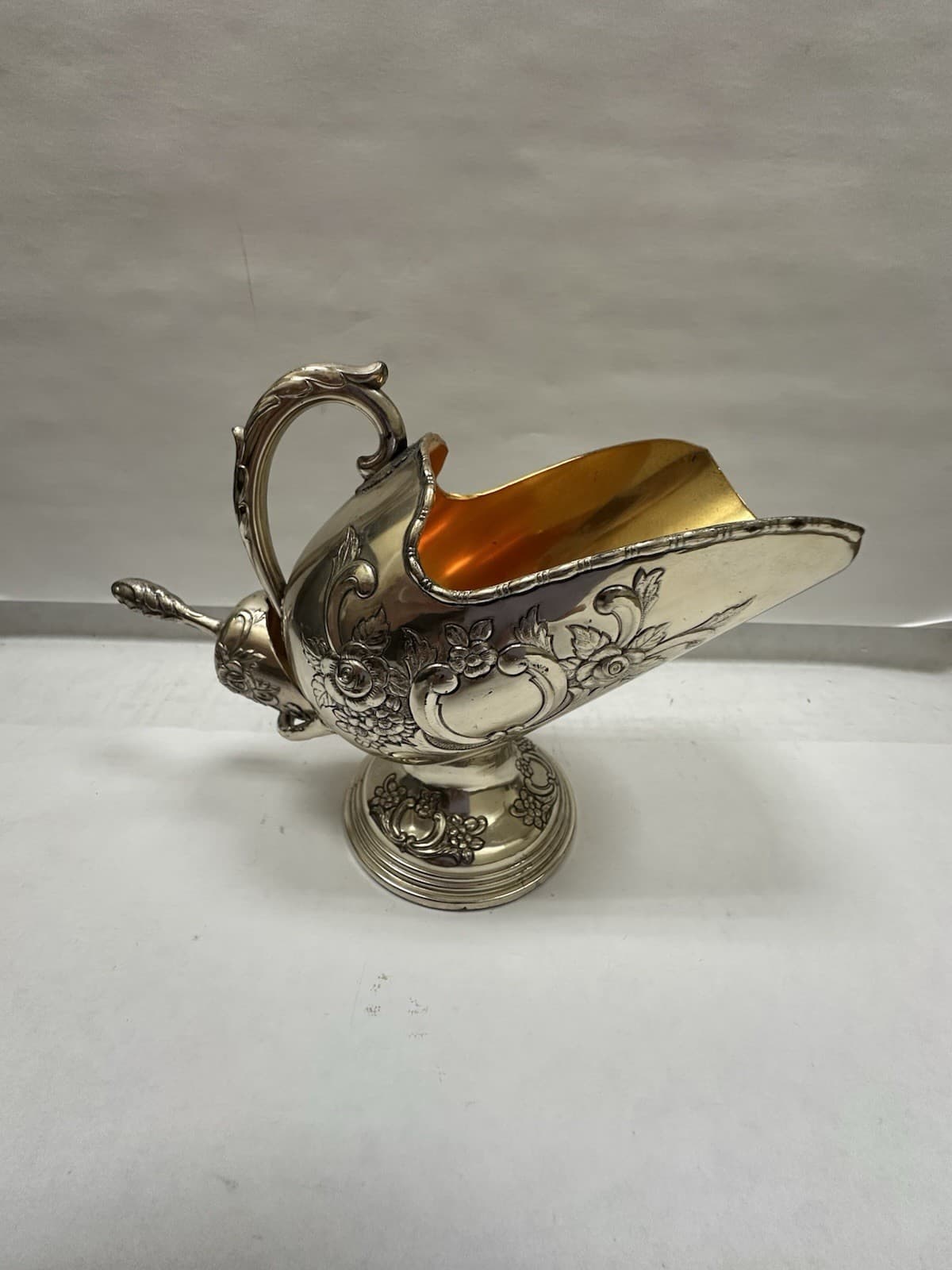 Vintage Silver Sugar Scuttle With Scoop Raimond Plate and Copper Pedestal 2