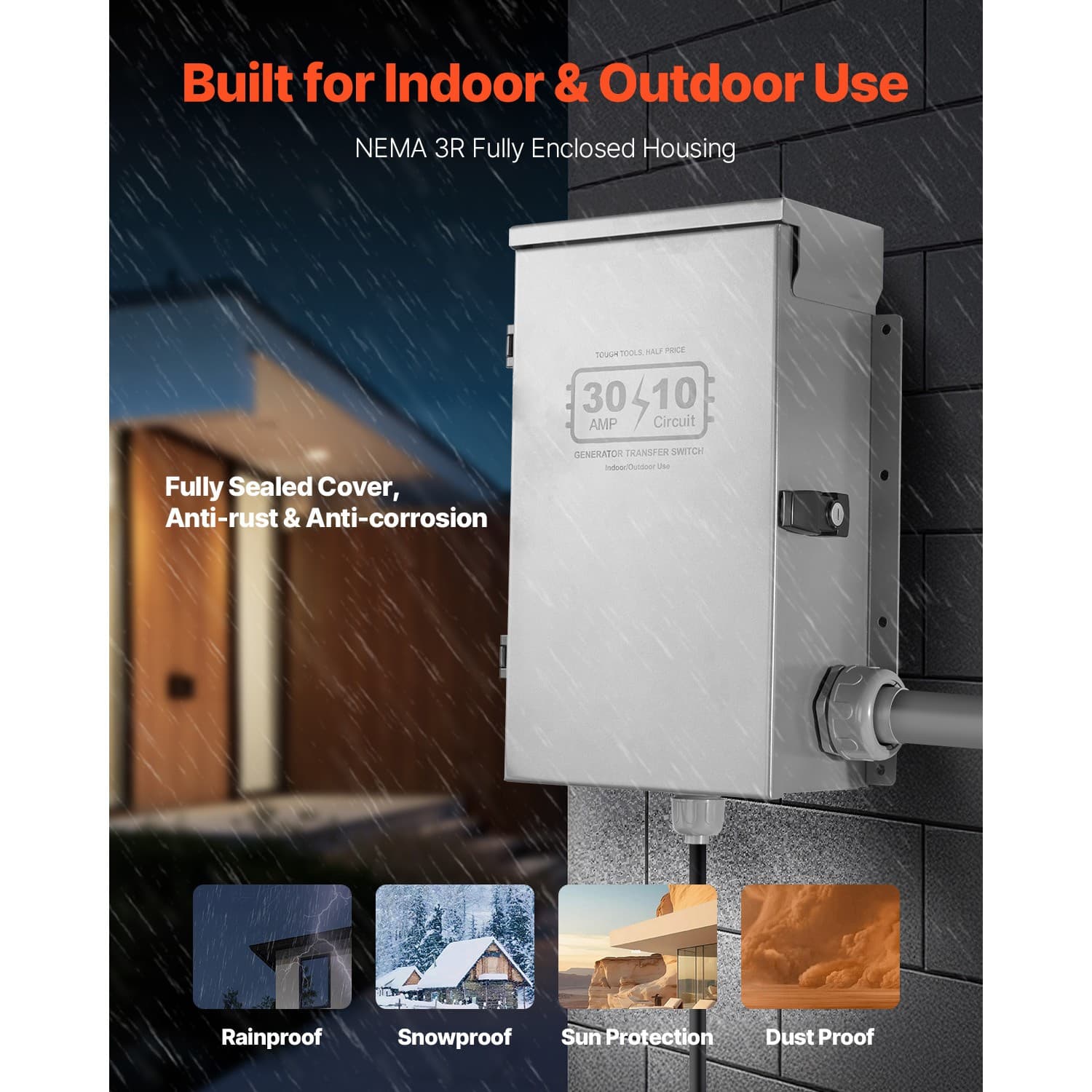 Manual Transfer Switch 30A Generator Transfer Switch Kit NEMA 3R 7500W 4