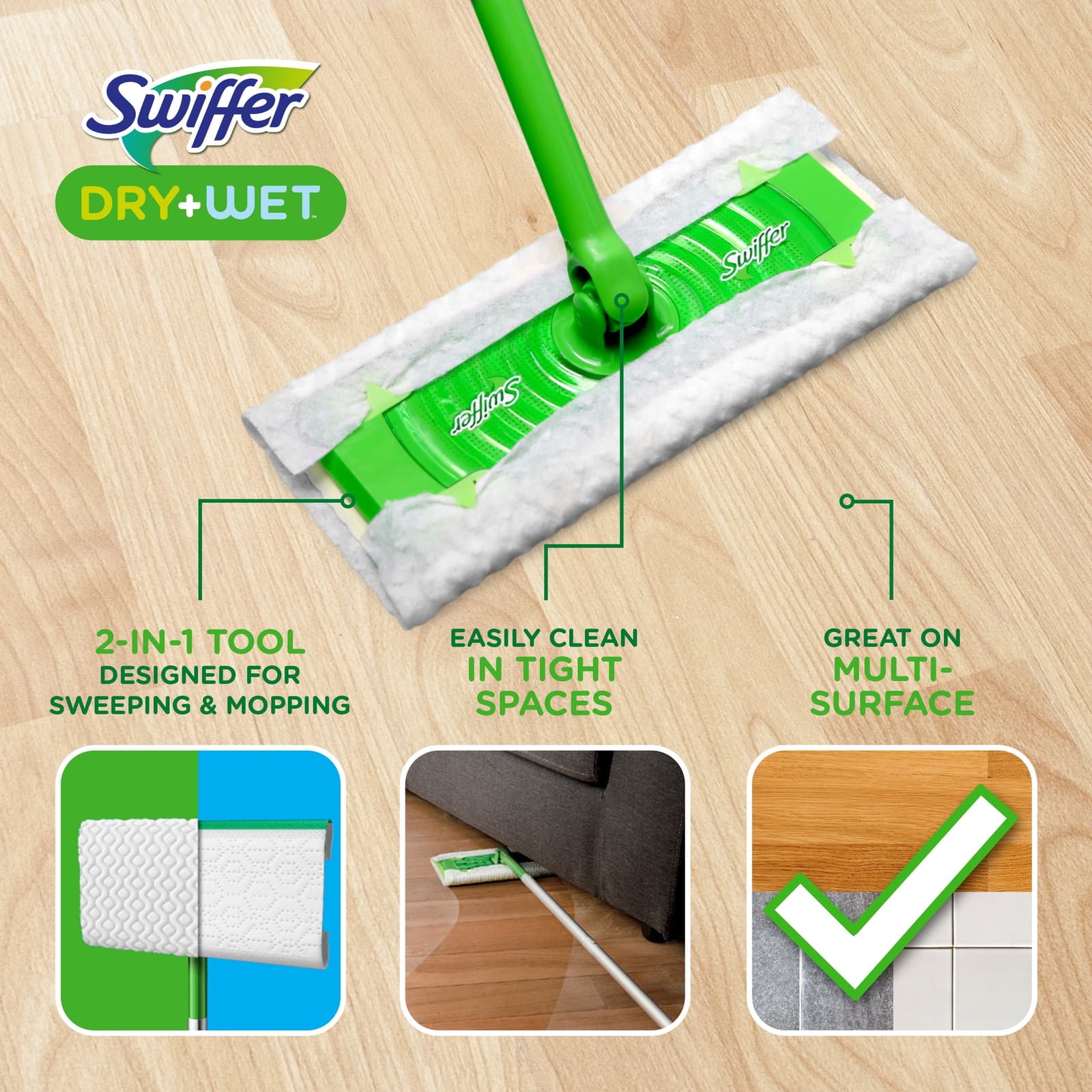 New Swiffer Sweeper Dry/Wet Multi Sweeping, 1 Sweeper, 7 Dry Cloths 3 Wet Cloths 3