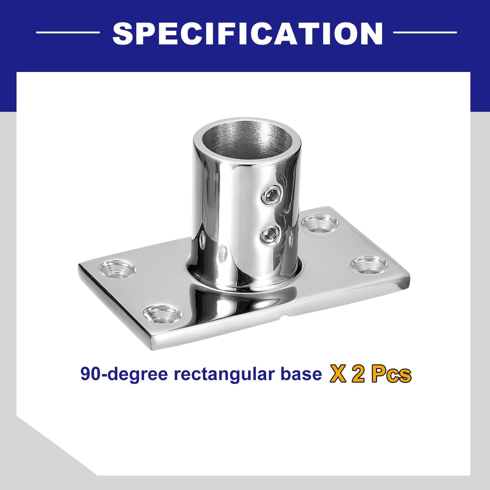 Boat Hand Rail Fitting 90 Degrees, 2Pcs 316 Stainless Steel Rectangular Base 6