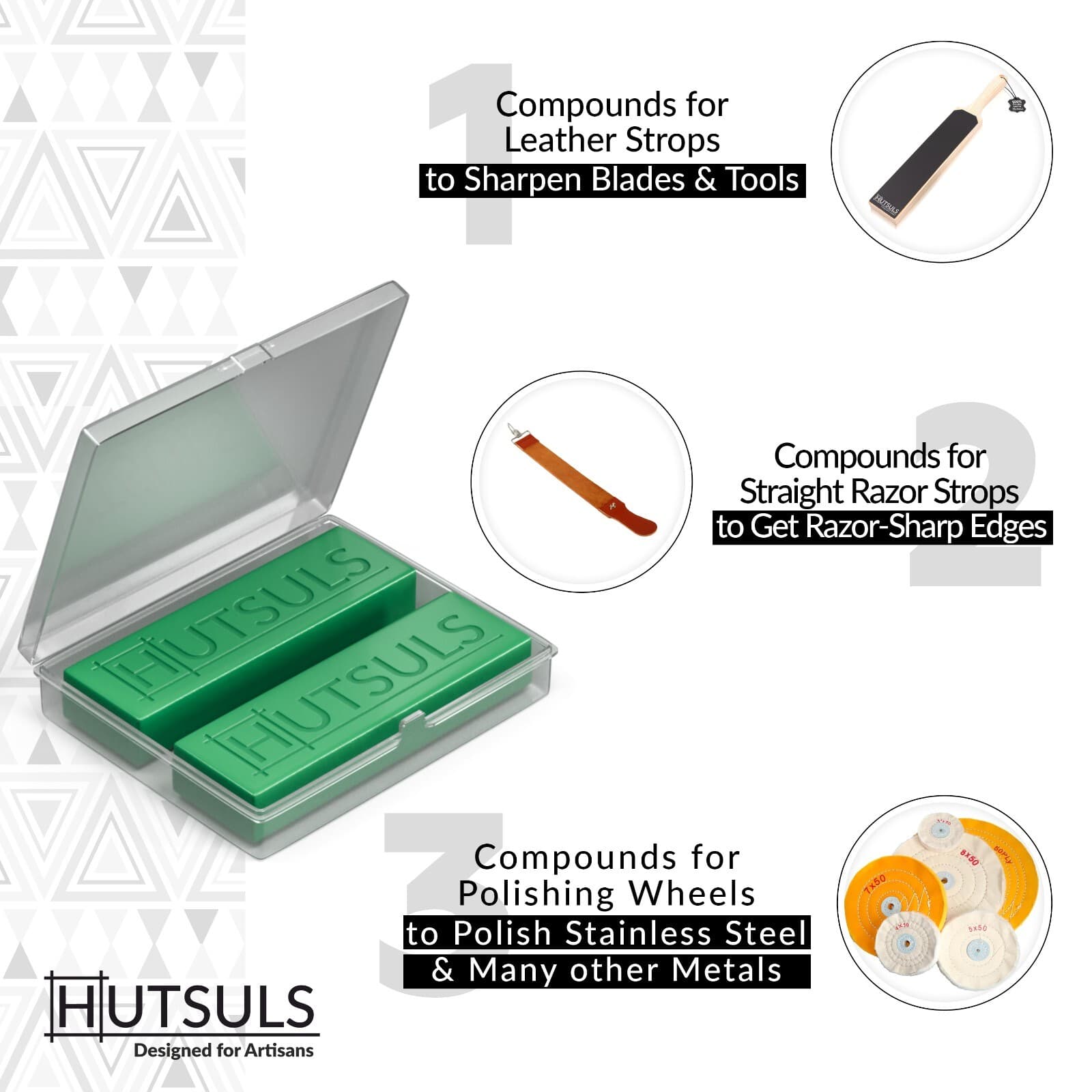 Hutsuls 2-Pack 5 Oz Green Knife Stropping Compound & Case Buffing Polishing Bars 2
