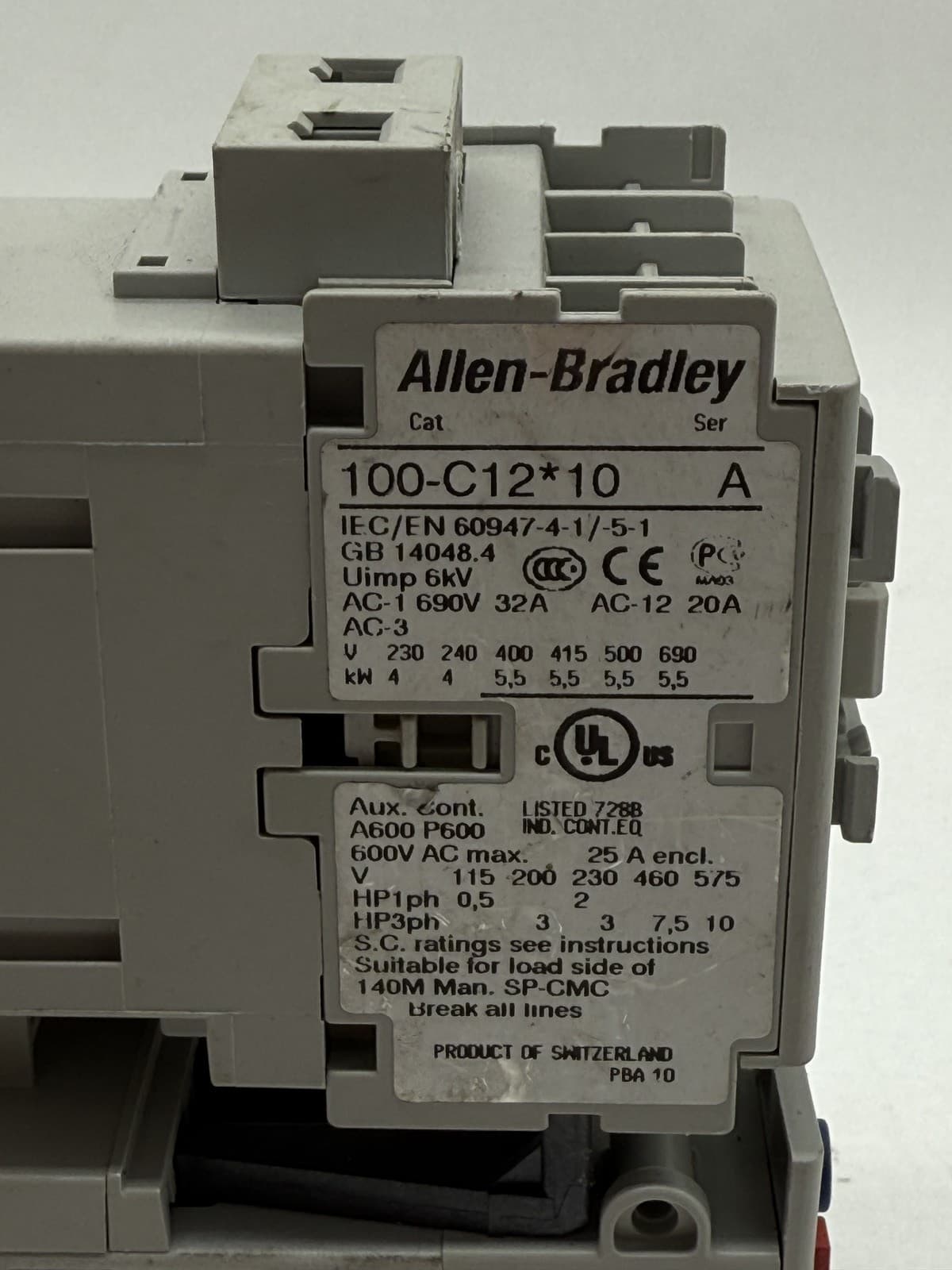 Allen-Bradley 100-C12*10 Starter 25A 600V 110/120V Coil 193-EEDB Overload Relay 5